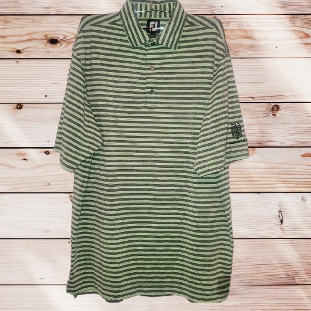 FOOTJOY FJ - Medium -Polo Shirt Green Short Sleeve Golf Shirt Striped Club Logo